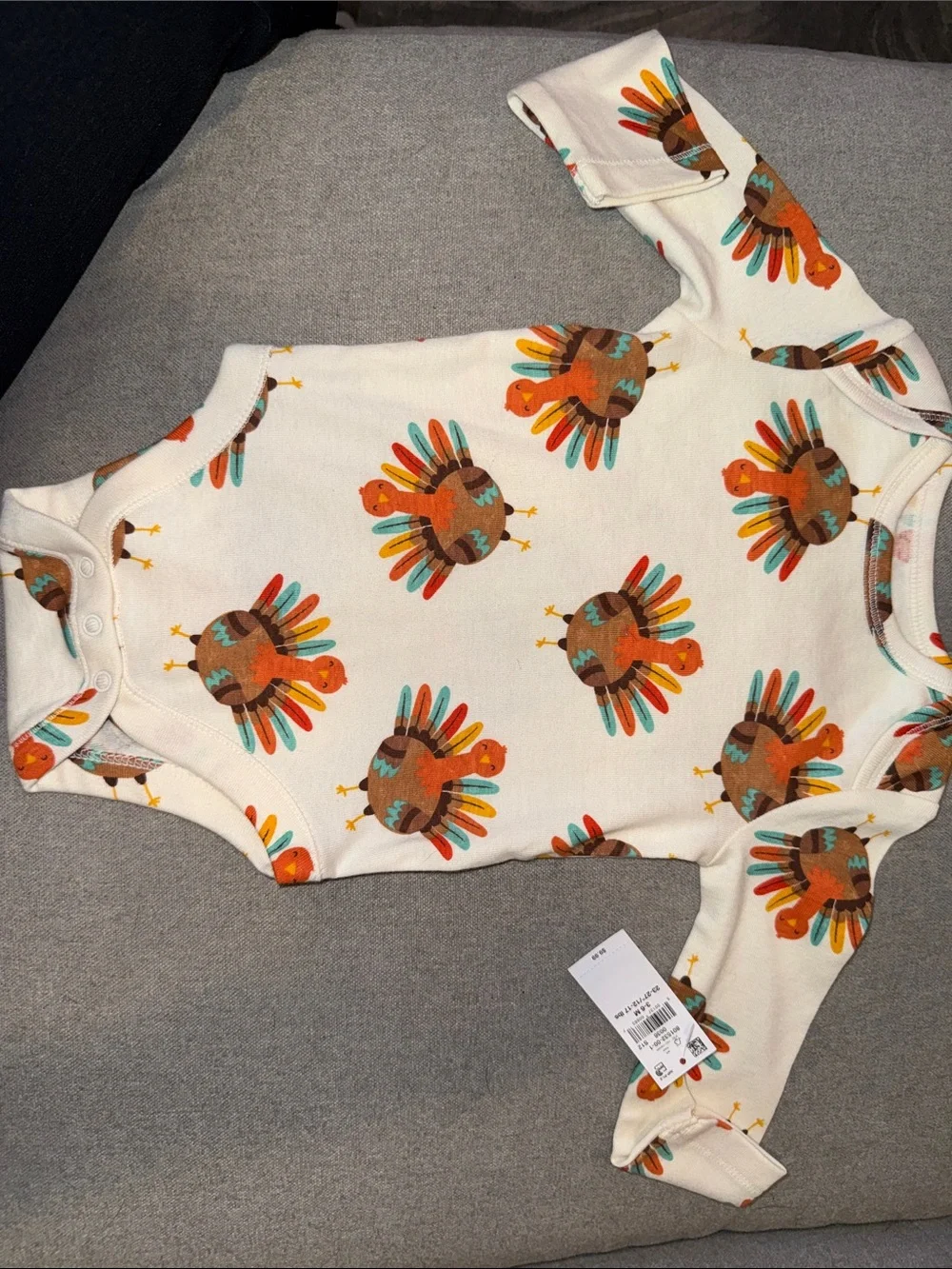 Baby White Thanksgiving Turkey-Print Long Sleeve One-Piece Bodysuit